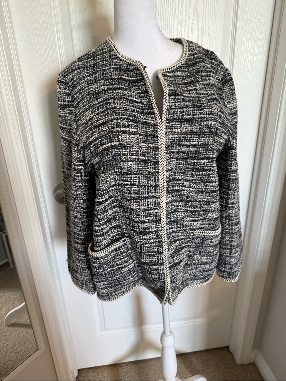 Textured Black & Cream Knit Cardigan